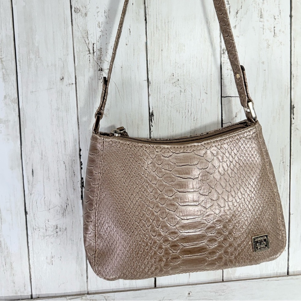 Y2K 90s Liz Claiborne Embossed Croc Metallic Gold Small Shoulder Bag Vintage